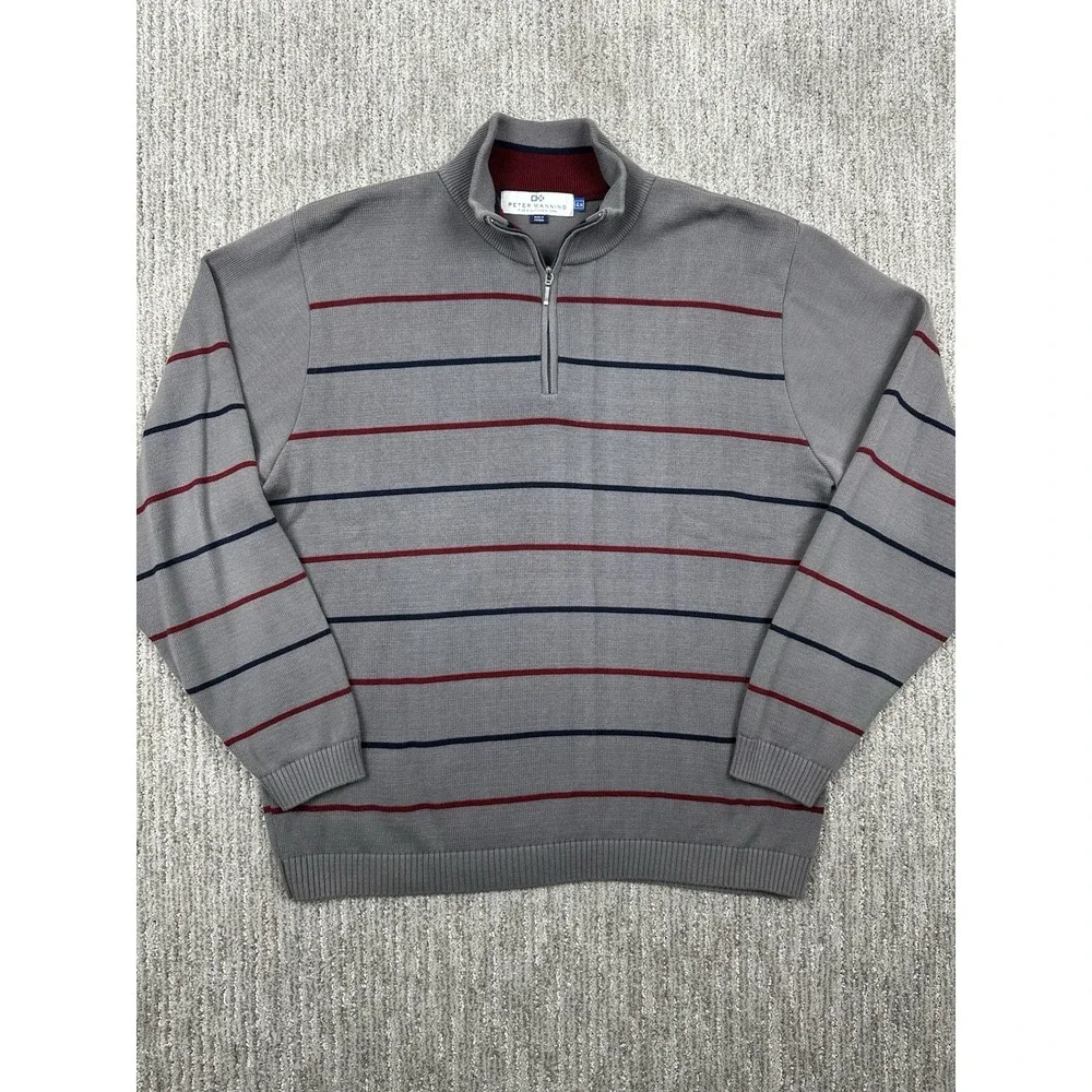 Peter Manning Sweater Mens 4X Gray Stripped 1/4 Zip Mock Neck Pullover Cotton
